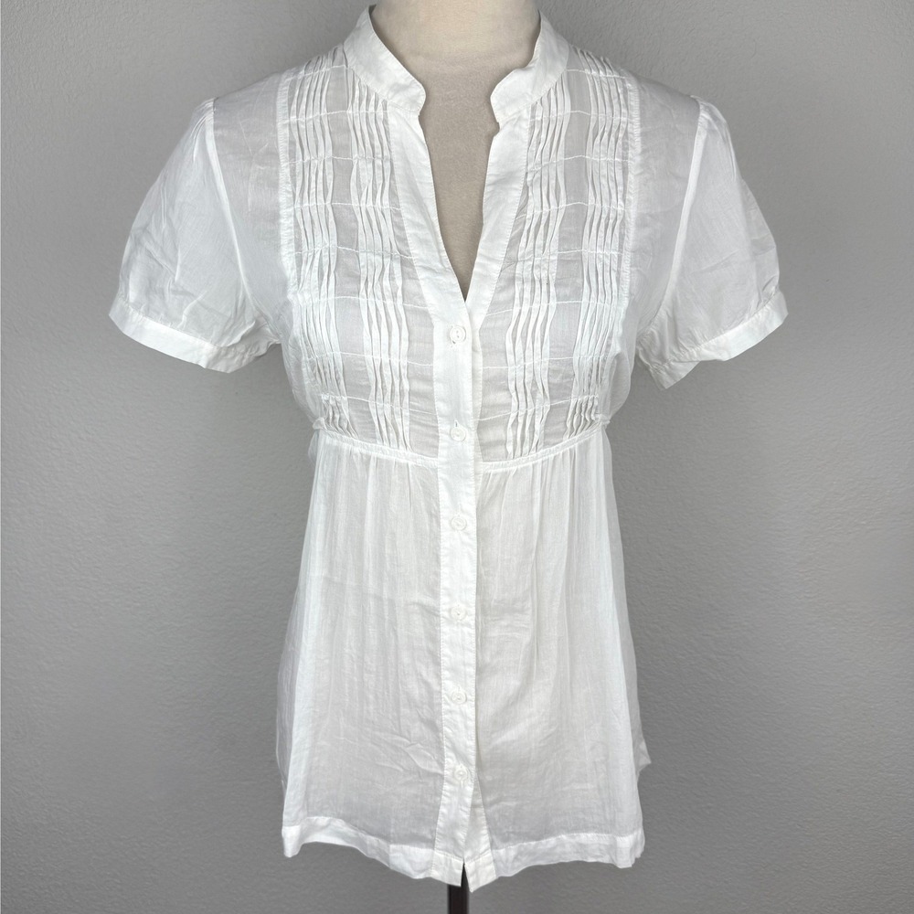 VTG Y2K Forever 21 White Cotton Silk Button Down Empire Waist Tie Blouse Sz LG